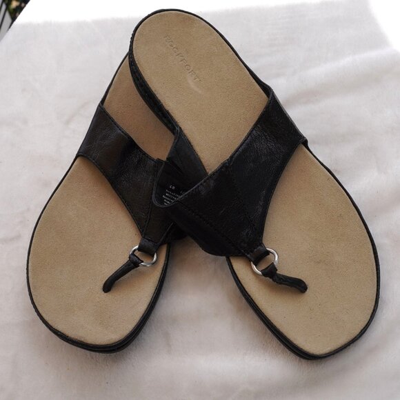 Rockport Black Leather Thong Sandals Size 10 Comfort Flip Flops - Picture 1 of 7